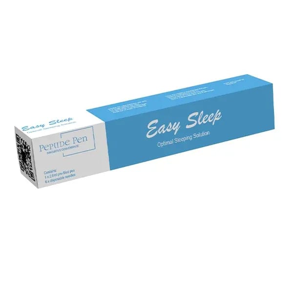 Easy Sleep Peptide Pen blue box packaging, optimal sleeping solution injection with pre-filled pen and needles.