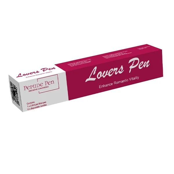 Lovers Pen magenta box packaging, romantic vitality and libido enhancement injection with pre-filled pen and needles.