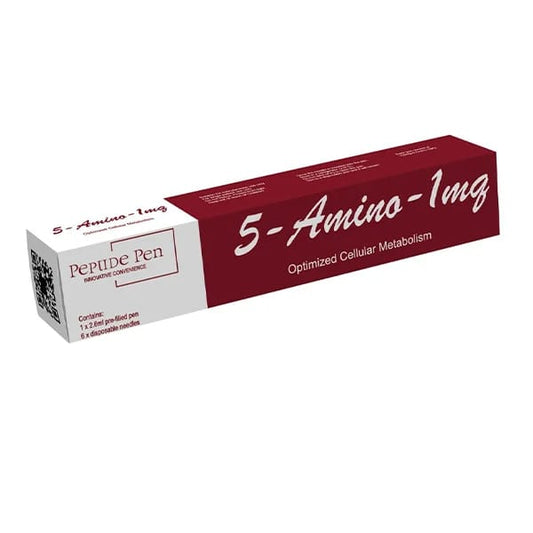 5-Amino-1MQ Peptide Pen box red and white packaging for metabolic support and fat loss available in South Africa.
