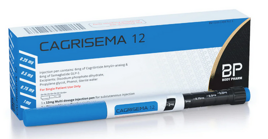Cagrisema 12 injection pen and packaging on a white background