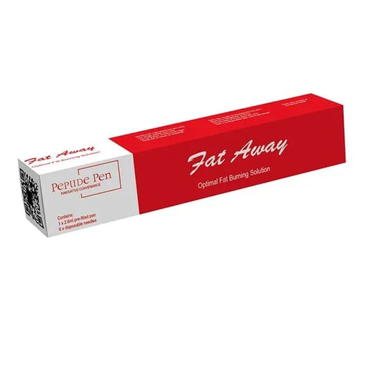 Fat Away Peptide Pen red box packaging, optimal fat burning solution injection with pre-filled pen and needles.