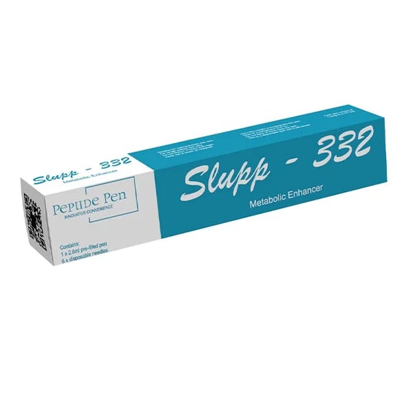 Slupp-332 Peptide Pen teal box packaging, SLU-PP-332 metabolic enhancer injection with pre-filled pen and needles.